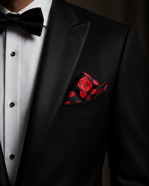 Noir Rose Silk Pocket Square
