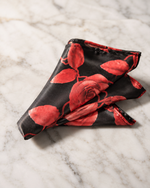 Noir Rose Silk Pocket Square