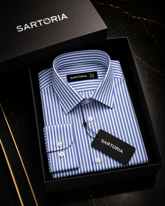 The Genova Royal Blue Pencil Stripe Shirt