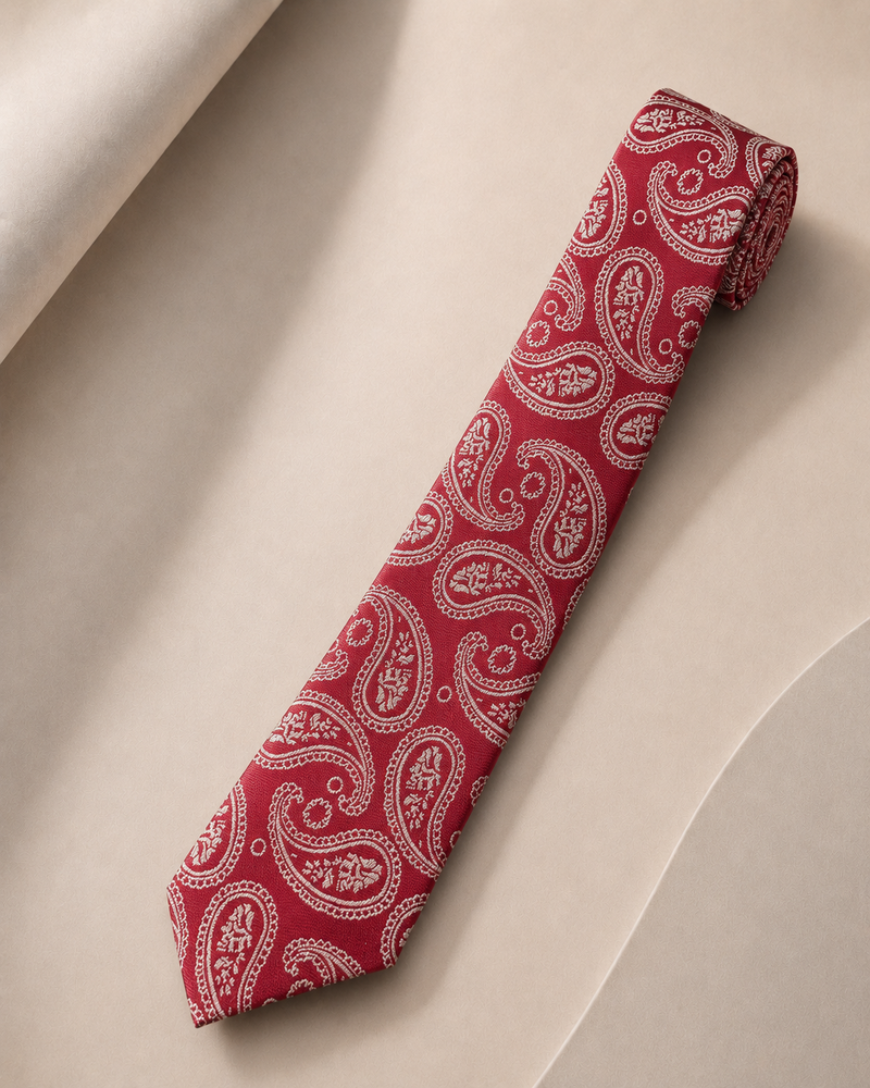 Verona Burgundy Paisley Jamawar Tie