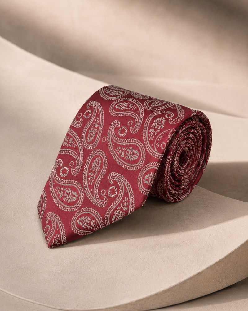 Verona Burgundy Paisley Jamawar Tie