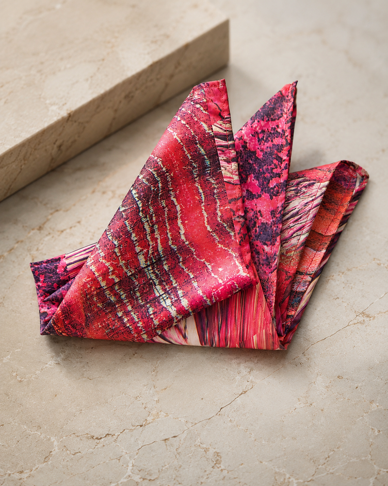 Rosso Abstract Silk Pocket Square