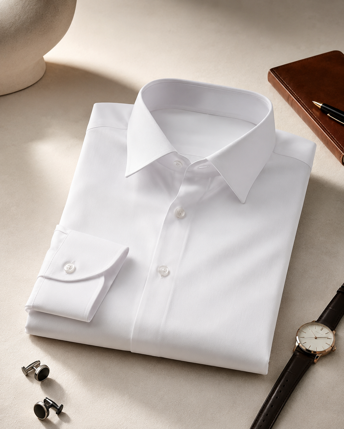 Self Lining White Cotton Shirt