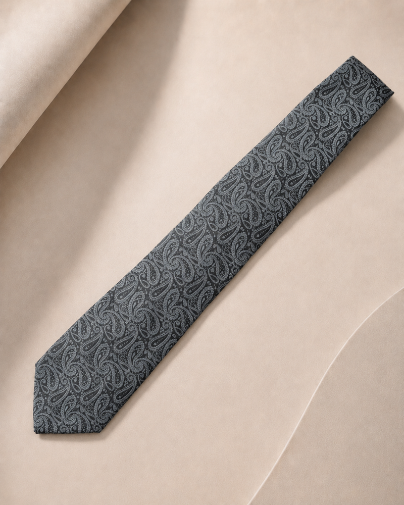 Roma Charcoal Tonal Paisley Tie