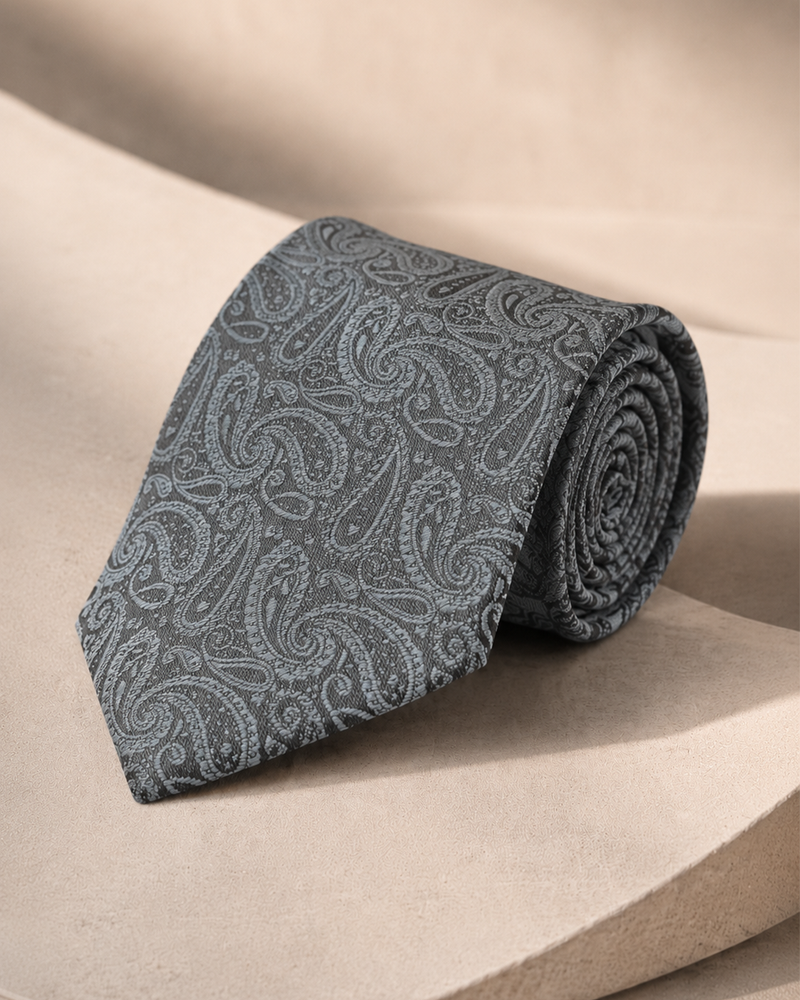 Roma Charcoal Tonal Paisley Tie
